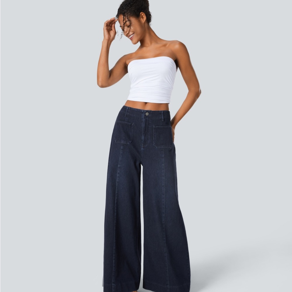 NWT Halara high waist front pockets, stretchy waist, denim jeans size large.